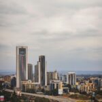 Aerial cityscape of Nairobi, Kenya showcasing skyscrapers and highways under an overcast sky.